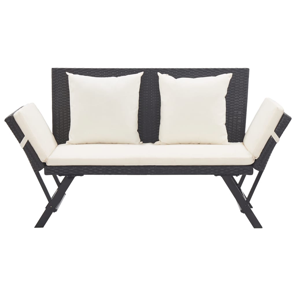NNEVL Garden Bench with Cushions 176 cm Black Poly Rattan