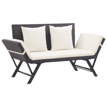 NNEVL Garden Bench with Cushions 176 cm Black Poly Rattan