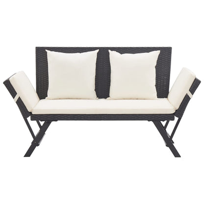 NNEVL Garden Bench with Cushions 176 cm Black Poly Rattan