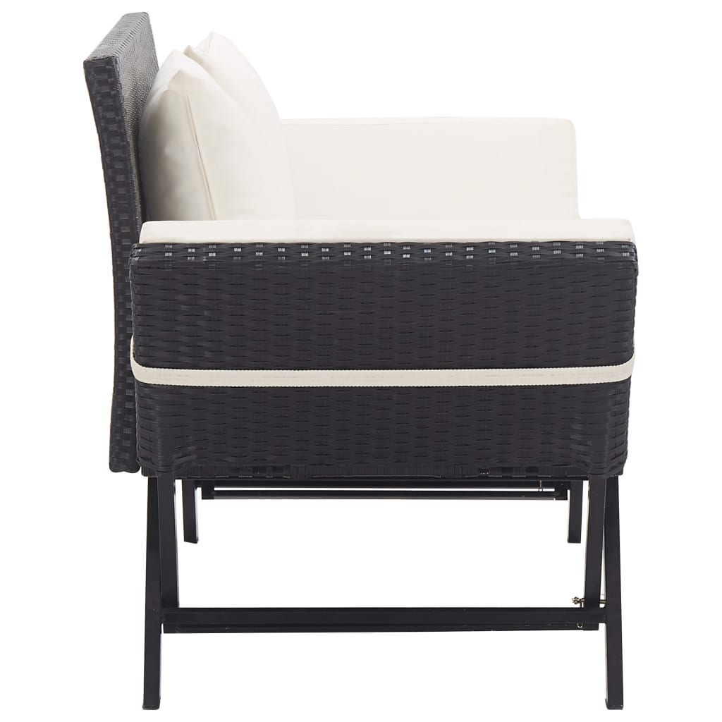NNEVL Garden Bench with Cushions 176 cm Black Poly Rattan