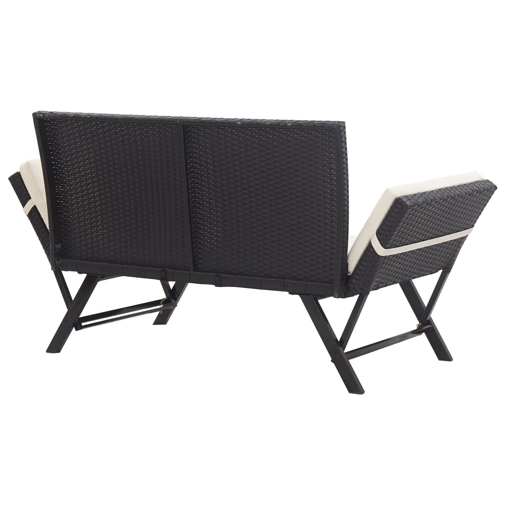 NNEVL Garden Bench with Cushions 176 cm Black Poly Rattan