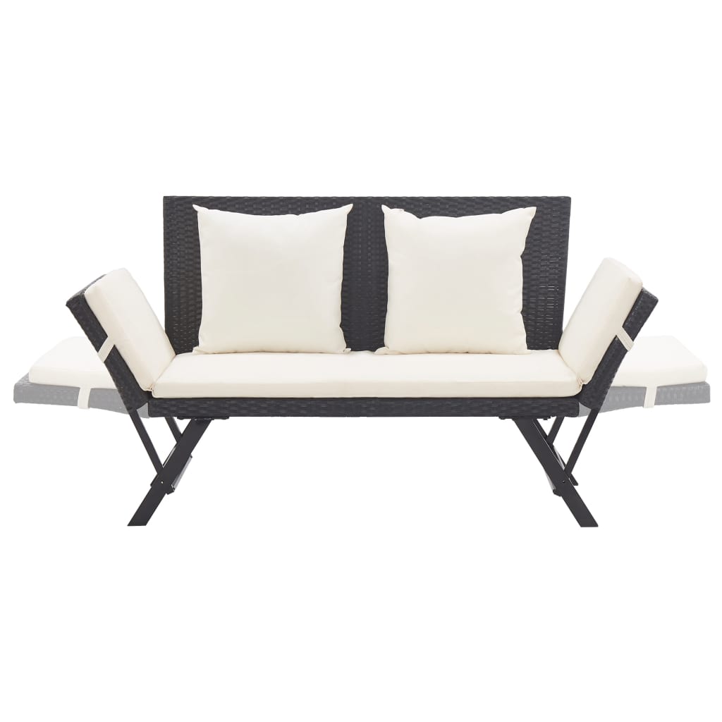 NNEVL Garden Bench with Cushions 176 cm Black Poly Rattan