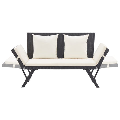 NNEVL Garden Bench with Cushions 176 cm Black Poly Rattan