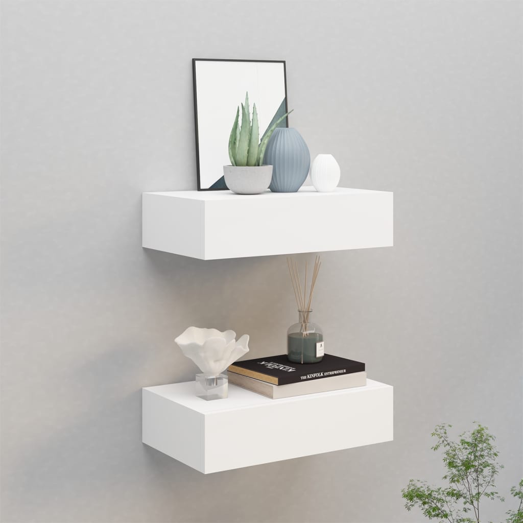 NNEVL Wall-mounted Drawer Shelves 2 pcs White 40x23.5x10 cm MDF