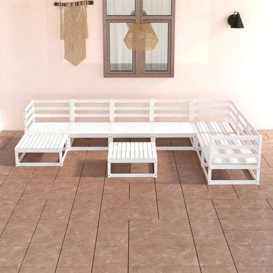 NNEVL 8 Piece Garden Lounge Set White Solid Pinewood