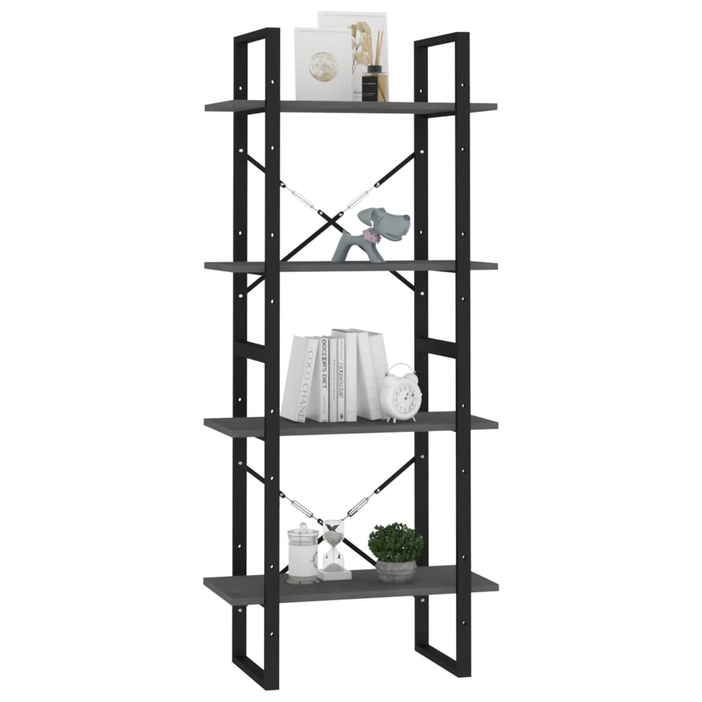 NNEVL 4-Tier Book Cabinet Grey 60x30x140 cm Solid Pine Wood