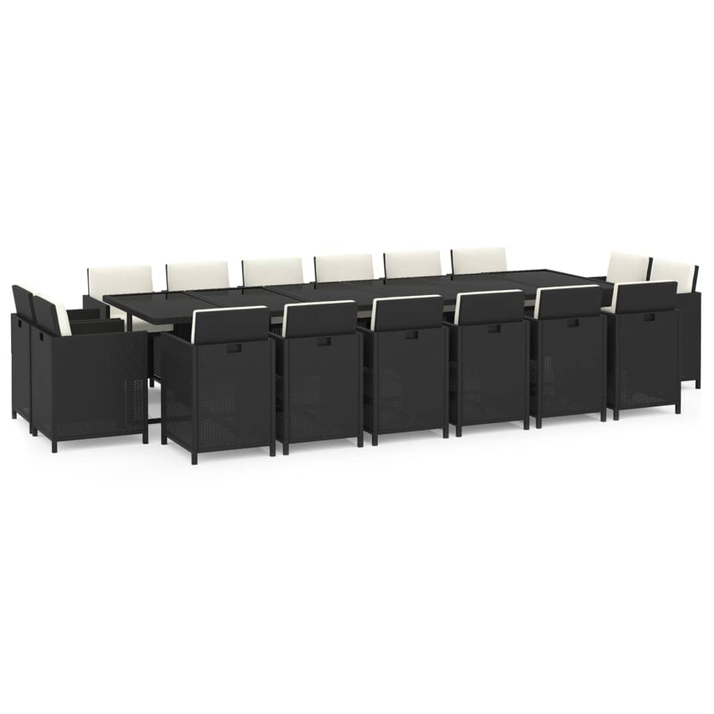 NNEVL 17 Piece Garden Dining Set with Cushions Poly Rattan Black