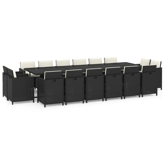NNEVL 17 Piece Garden Dining Set with Cushions Poly Rattan Black