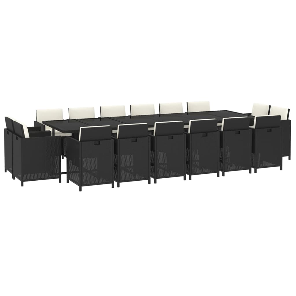 NNEVL 17 Piece Garden Dining Set with Cushions Poly Rattan Black