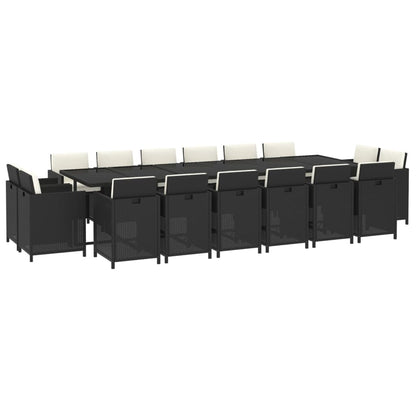 NNEVL 17 Piece Garden Dining Set with Cushions Poly Rattan Black
