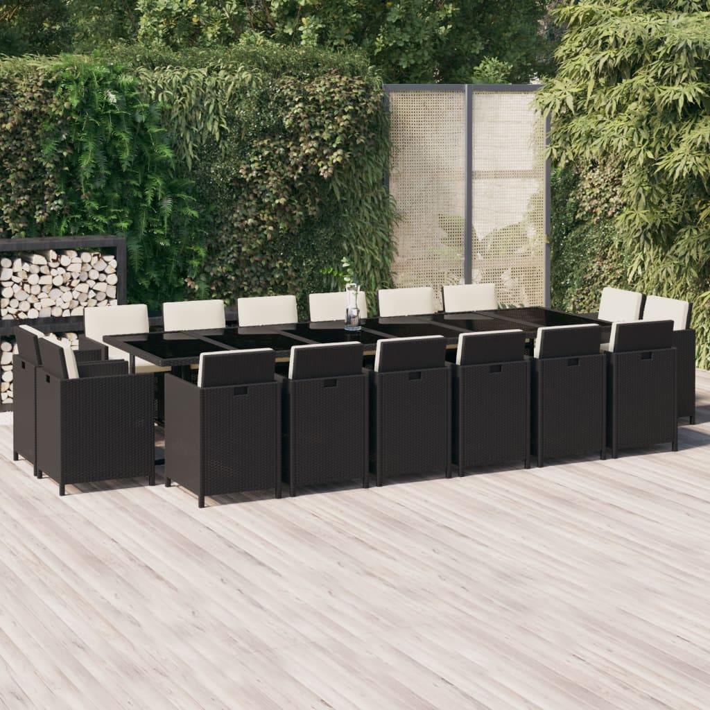 NNEVL 17 Piece Garden Dining Set with Cushions Poly Rattan Black