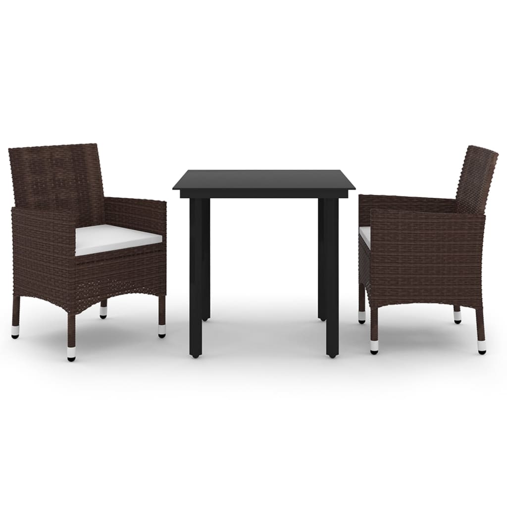NNEVL 3 Piece Garden Dining Set with Cushions Poly Rattan and Glass
