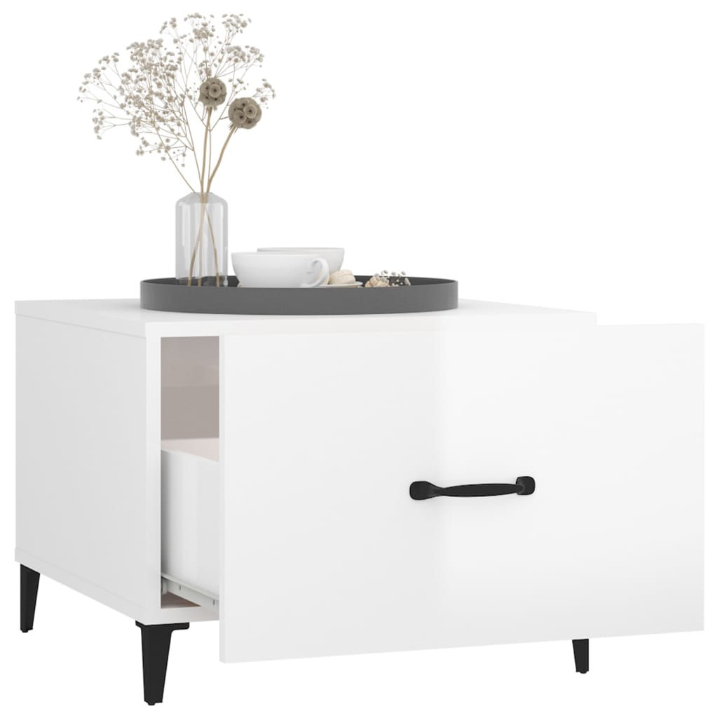 NNEVL Coffee Tables with Metal Legs 2 pcs High Gloss White 50x50x40 cm