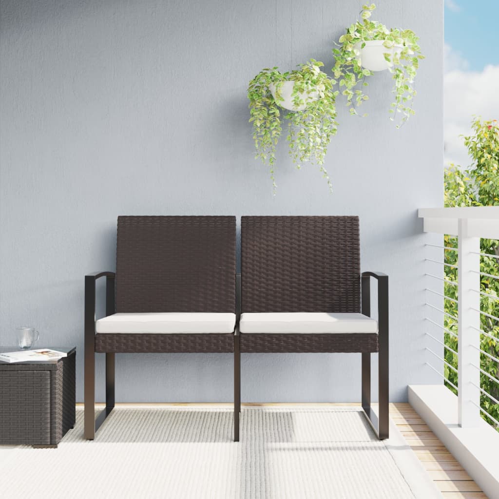 NNEVL 2-Seater Garden Bench with Cushions Brown PP Rattan