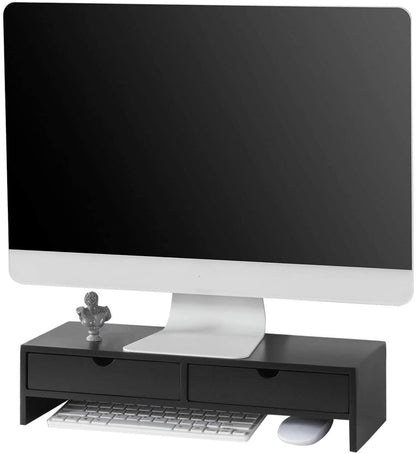 NNEDSZ Black Monitor Stand Desk Organizer with 2 Drawers