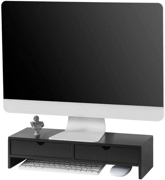 NNEDSZ Black Monitor Stand Desk Organizer with 2 Drawers