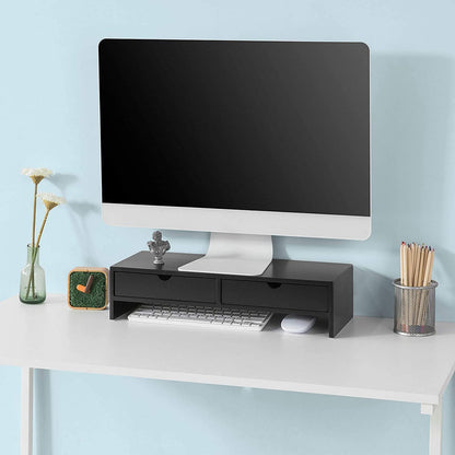 NNEDSZ Black Monitor Stand Desk Organizer with 2 Drawers