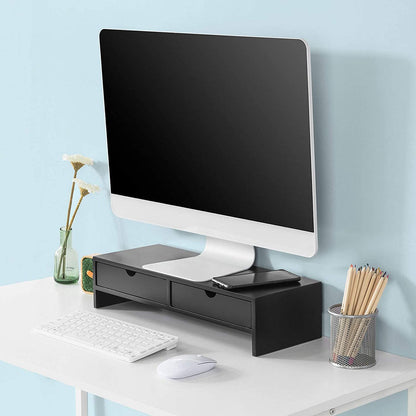 NNEDSZ Black Monitor Stand Desk Organizer with 2 Drawers