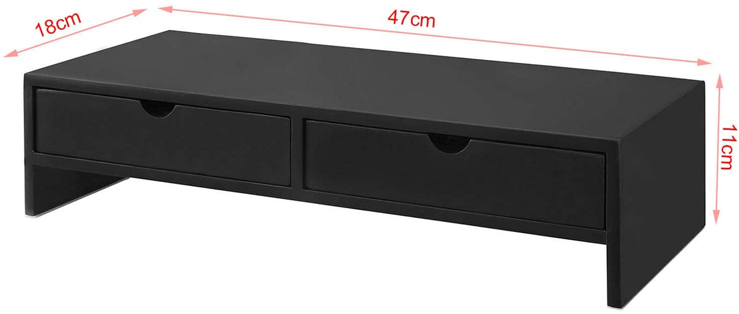 NNEDSZ Black Monitor Stand Desk Organizer with 2 Drawers