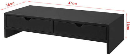 NNEDSZ Black Monitor Stand Desk Organizer with 2 Drawers