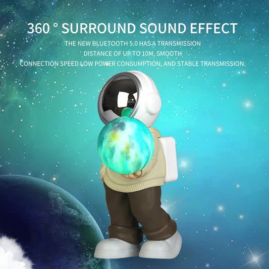 NNEDSZ Holding the romantic moon (black top + red pants) Creative Astronaut Bluetooth Speaker with 3D Starry Sky Lighting, Portable Wireless Moon Lamp Speaker - Perfect Gift for Space Enthusiasts