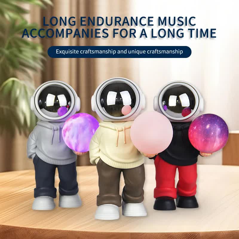NNEDSZ Holding the romantic moon (black top + red pants) Creative Astronaut Bluetooth Speaker with 3D Starry Sky Lighting, Portable Wireless Moon Lamp Speaker - Perfect Gift for Space Enthusiasts