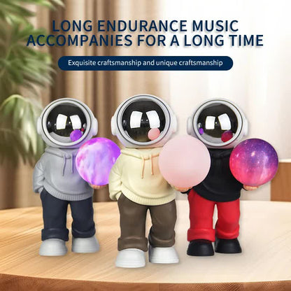 NNEDSZ Holding the romantic moon (black top + red pants) Creative Astronaut Bluetooth Speaker with 3D Starry Sky Lighting, Portable Wireless Moon Lamp Speaker - Perfect Gift for Space Enthusiasts