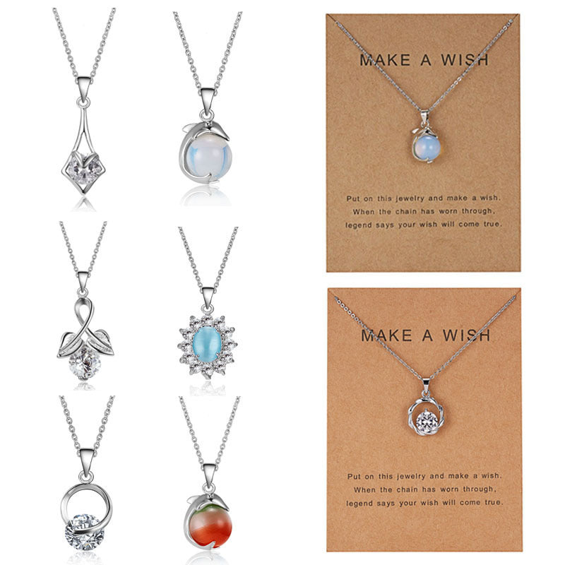 Dolphin Natural Stone Paper Card Necklace