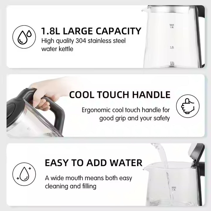 Cordless Transparent Glass Electric Kettle