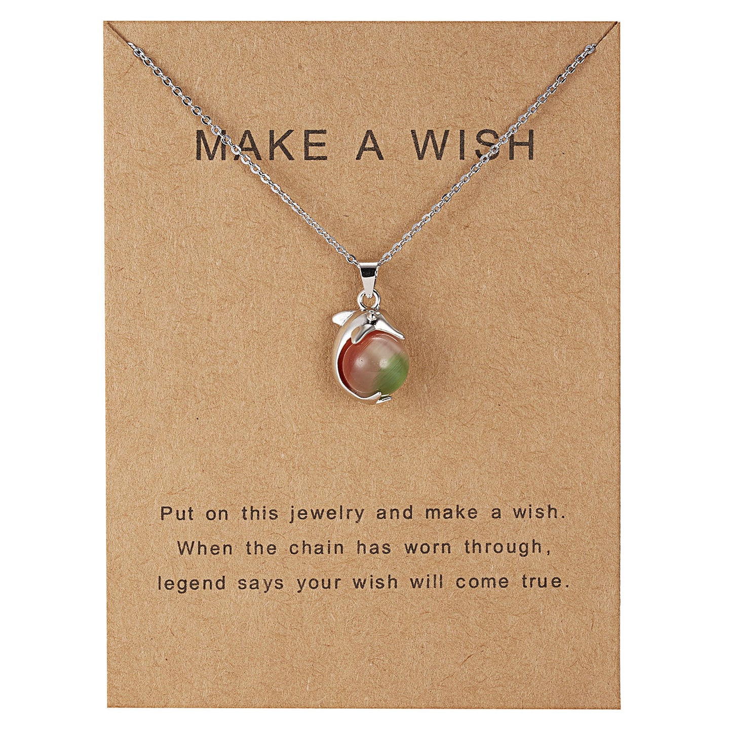 Dolphin Natural Stone Paper Card Necklace