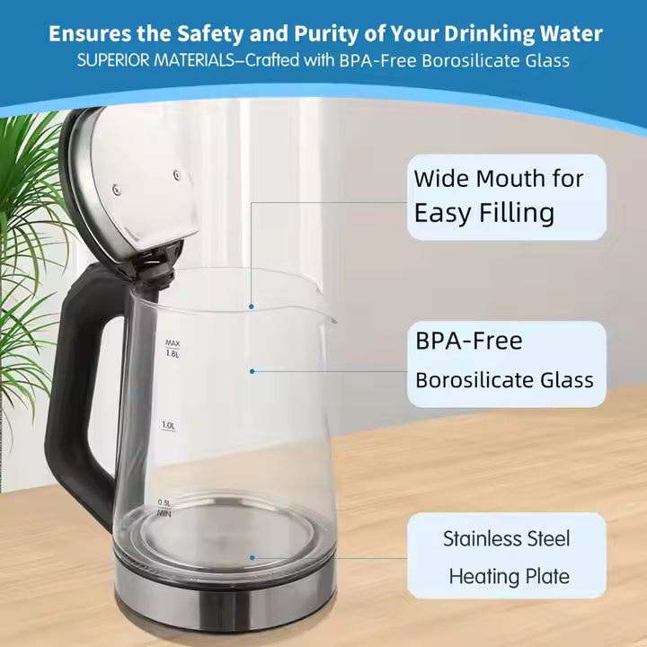 Cordless Transparent Glass Electric Kettle