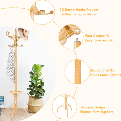 NNECW Practical Birch Coat Stand with 360Rotating Top Tier for Hat &amp Jacket Oak