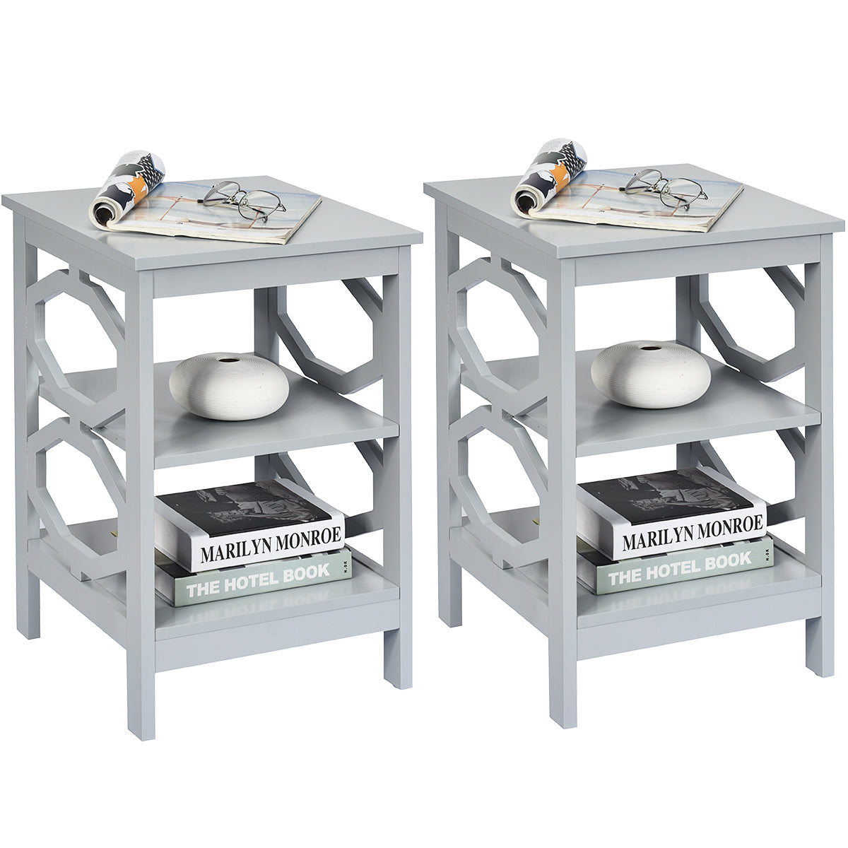 NNECW Set of 2 Side Table with Stable Structure for Bedroom/Living Room-Grey