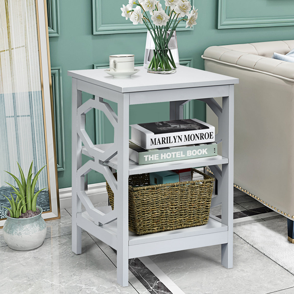 NNECW Set of 2 Side Table with Stable Structure for Bedroom/Living Room-Grey